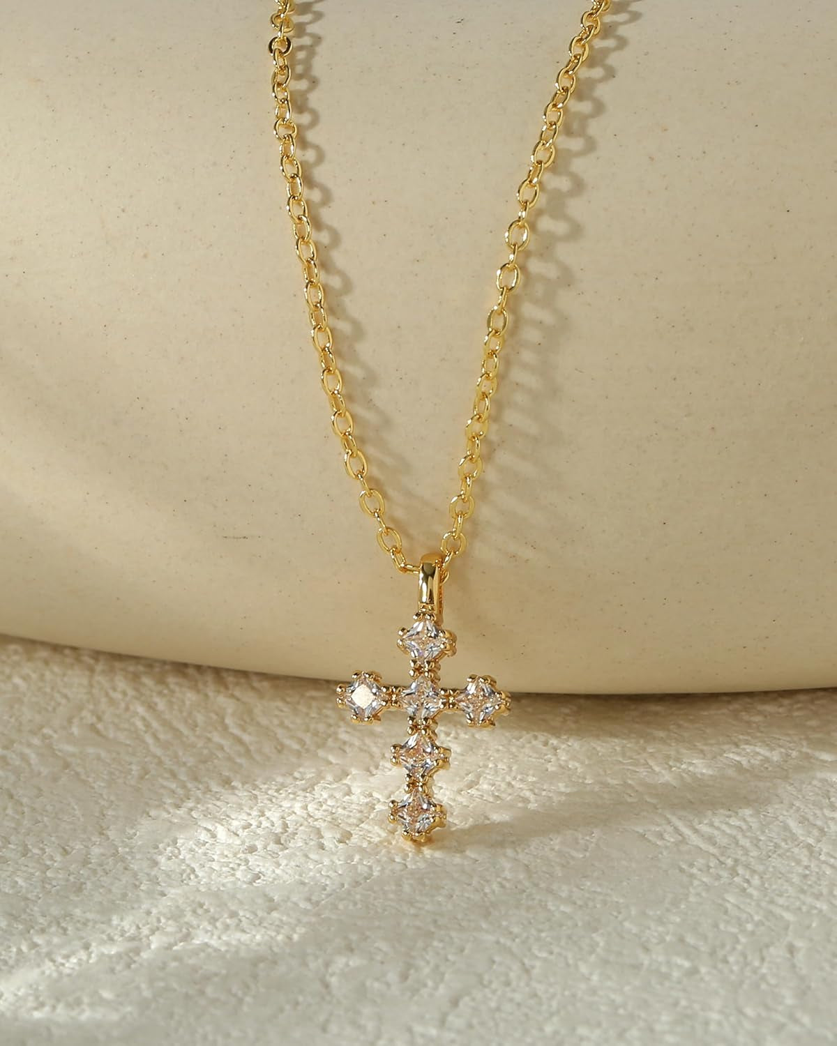 Cross Necklace for Women – 14K Gold Plated Dainty Diamond Necklaces Birthday Gift for Mothers Cubic Zirconia Faith Jewelry, First Communion, Birthstone Necklaces