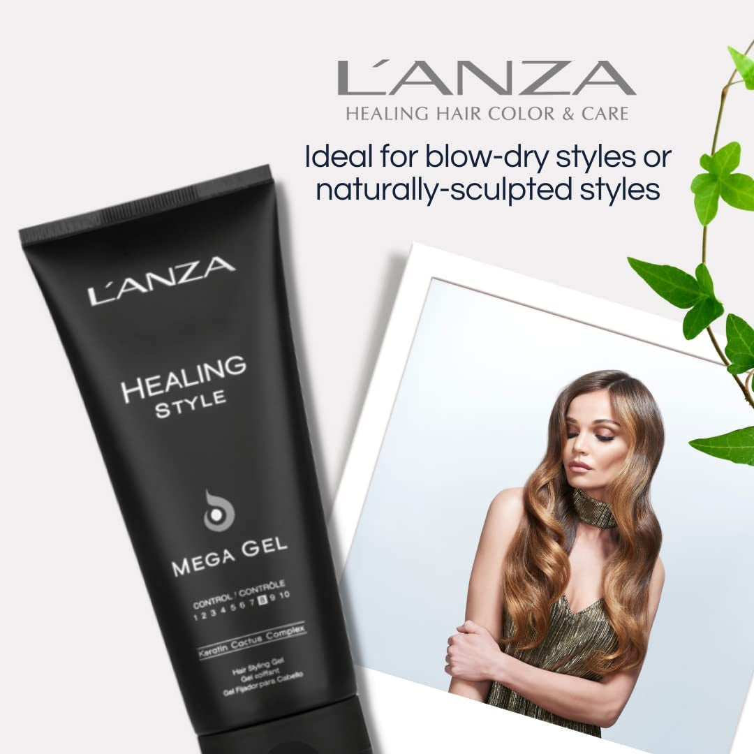 L'ANZA Healing Style Mega Gel with Strong Hold Effect, Nourishes and Refreshes the Hair While Styling, with Keratin, Alcohol-Free Formula, and UV Rays Protection to Prevent Damage (6.8 Fl Oz)