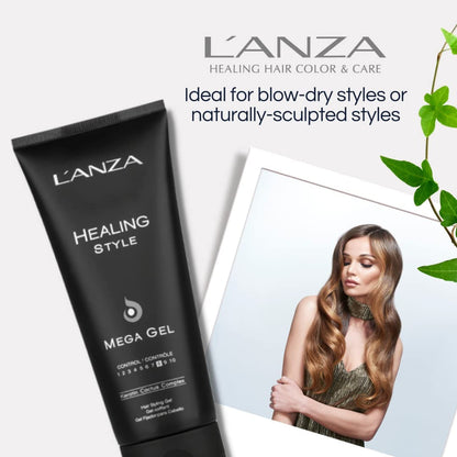 L'ANZA Healing Style Mega Gel with Strong Hold Effect, Nourishes and Refreshes the Hair While Styling, with Keratin, Alcohol-Free Formula, and UV Rays Protection to Prevent Damage (6.8 Fl Oz)