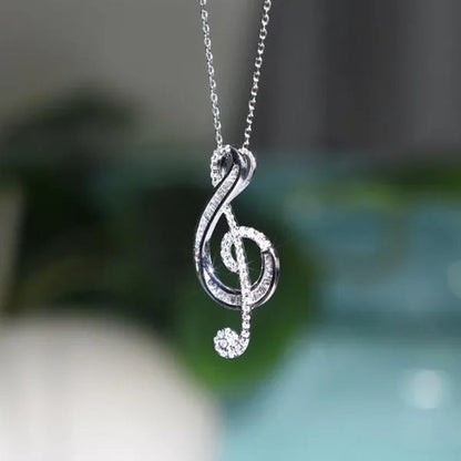 Fashion Jewelry  35 Points Note Music Notation 925 Sterling Silver Diamond Pendant Necklace