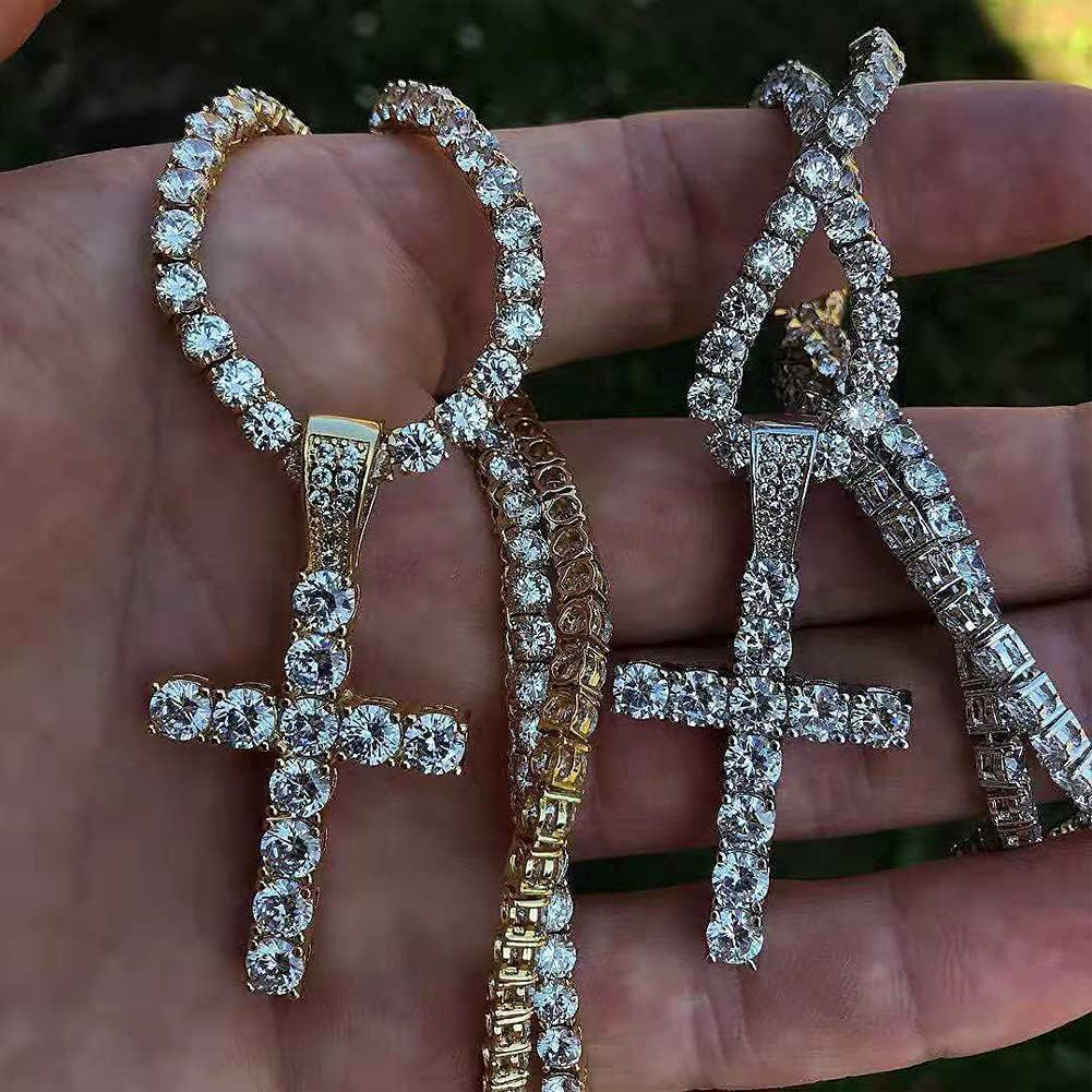Cross Chain for Men Gold Cross Necklace 14K Gold Plated Large Nail Cross Chain Iced Out CZ Pendant Hip Hop Jewelry for Women with Stainless Rope Chain