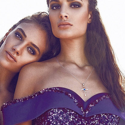Cross Necklace for Women 925 Sterling Silver Birthstone Necklace for Womens Cross Pendant 5A Cubic Zirconia 12 Birth Months Birthday Gifts for Women Wife Her