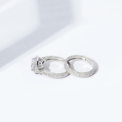 Platinum or Gold Plated Sterling Silver Antique Ring Set with Asscher-Cut Infinite Elements Cubic Zirconia (Previously Amazon Collection)