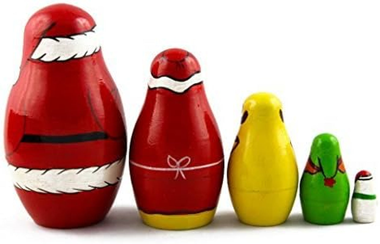 Matryoshka Matrioska Babuska Russian Nesting Wooden Doll Christmas Story Santa Claus Babooshka 5 Pc Stacking Hand Painting Beautiful Nested Matriosjka