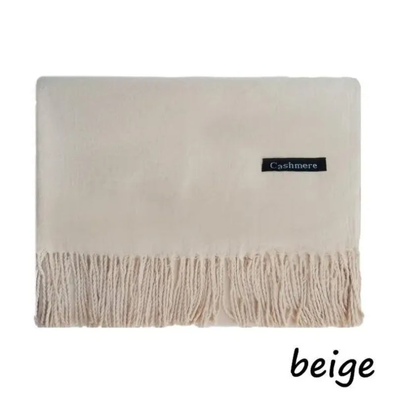 Women Cashmere Wool Scarf Wraps Warm Blanket Scarves Women Solid Color Cashmere Scarves with Tassel Poncho Cashmere Scarfs