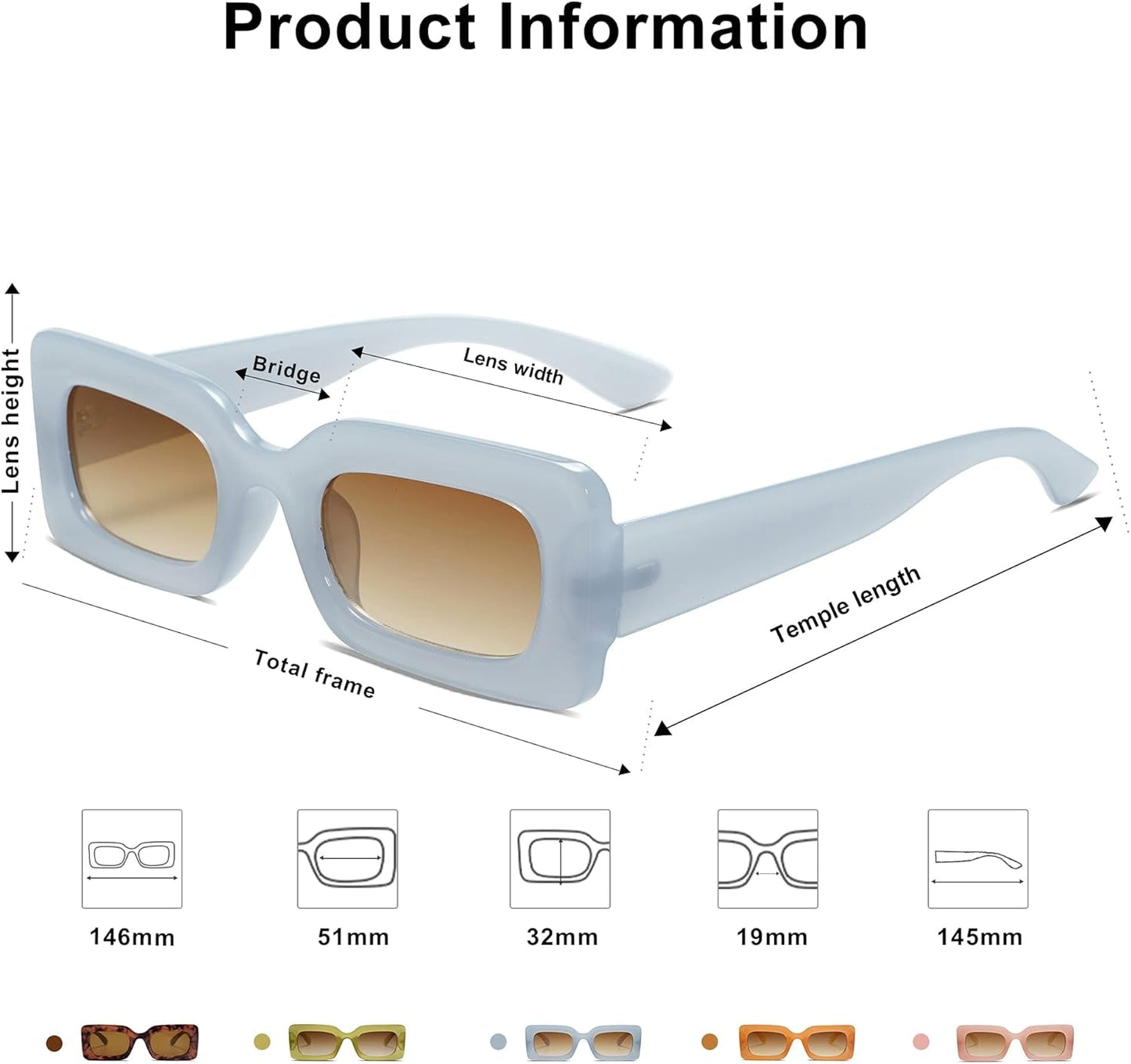 Retro 90S Nude Rectangle Sunglasses Womens Mens Trendy Chunky Glasses