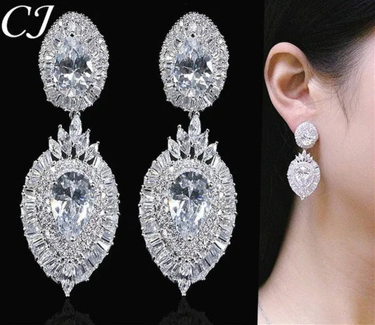 CANDICE Luxury Jewelry 18K Platinum Plated Double Large Water Drop Cubic Zirconia Crystal Long Dangle Earrings For Wedding Gift - WORLD TIME VISITS