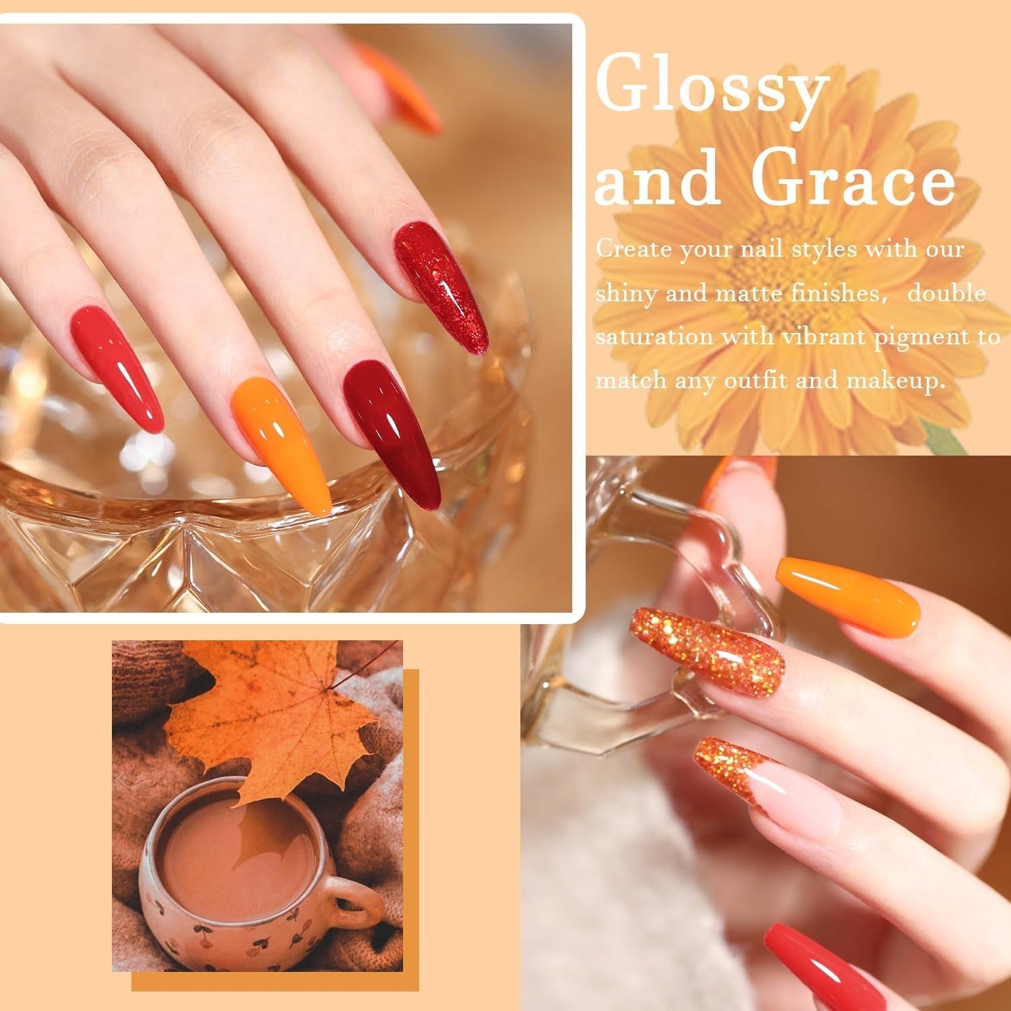 Gel Nail Polish Set-10 Colors Fall Yellow Orange Gold Glitter Pumpkin Dark Series Nail Gel Polish Starter Kit Soak off Salon DIY Manicure Nail Art Gifts for Girls Women 7Ml