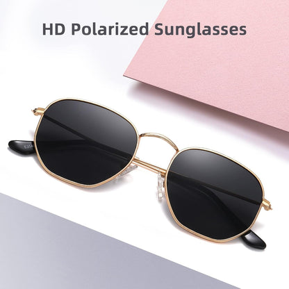 Polarized Hexagon Sunglasses for Women Men Polygon Square Sun Glasses UV400 Protection Metal Frame