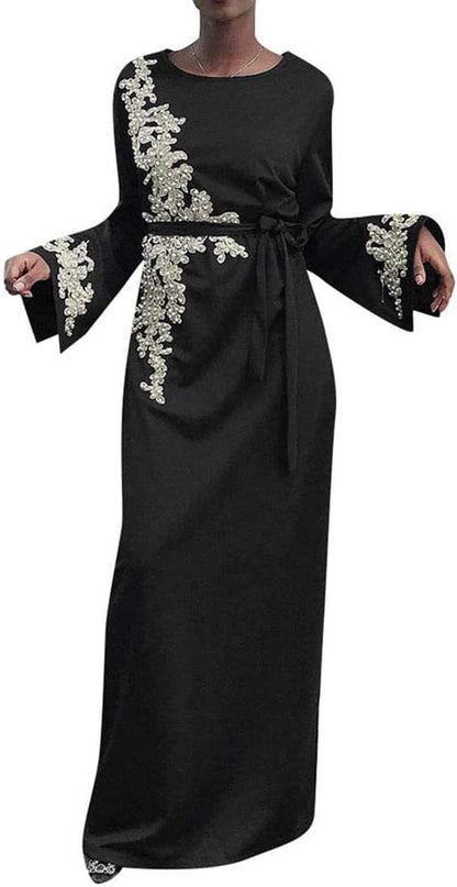 Women Muslim Dress Middle East Arabian Robe Islamic Abaya Long Sleeve Rhinestones Embroidered Cardigan Dress