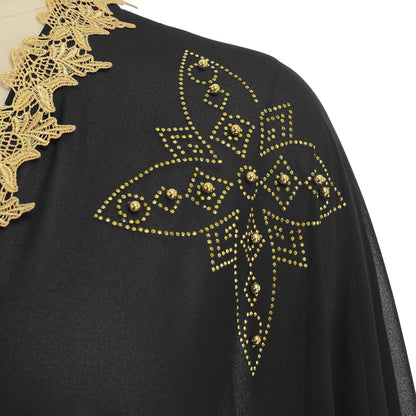 Muslim Dress for Women Loose Batwing Sleeved Hooded Beaded Embroidery Long Abaya Dress Kaftan Abayas Islamic Robe