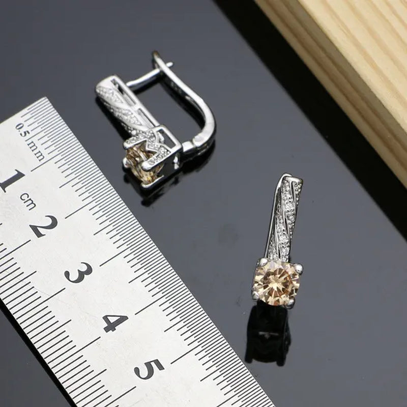 Korea Style 925 Sterling Silver Jewelry Sets Champagne Topaz Wedding Women Earrings/Pendant/Necklace/Ring/Bracelets