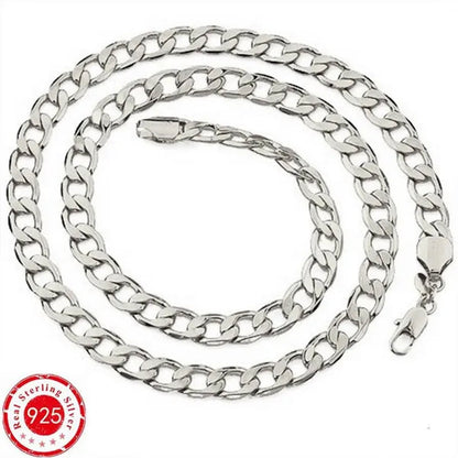 European Fashion Luxury Exaggeration Men's and Women's Bright 925 Sterling Silver Sideways Chain Necklace Exquisite Cuban Necklace Size Includes 16-30 inches