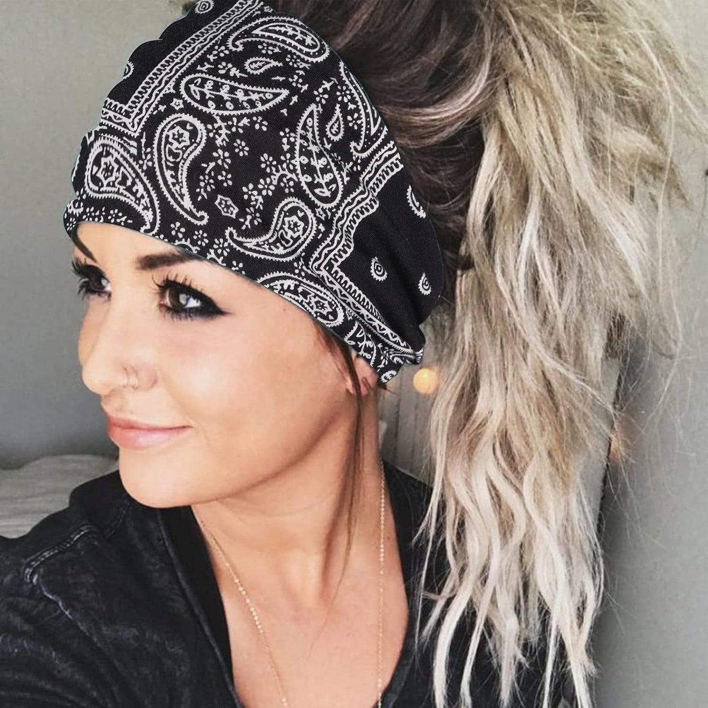 Wide Headbands for Women, Boho Bandeau Head Bands, Workout Head Wraps, Stretch No Slip Hair Wraps Pack of 4 (Stylish)
