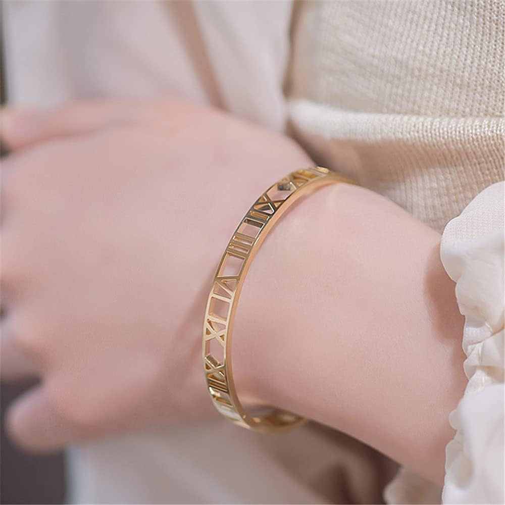 Roman Numeral Series Hollow Carved Bracelet - Fashionable Women'S Three-Color Roman Bracelet