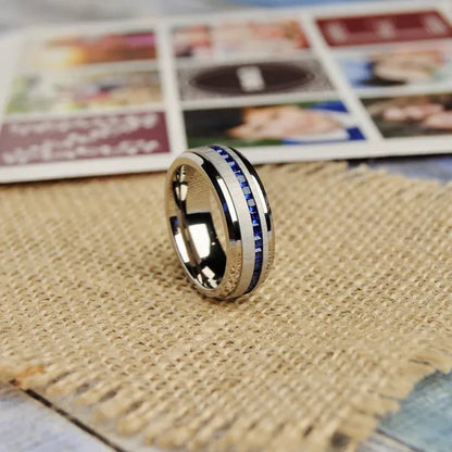 Men's 2.4Ct Eternity Titanium Wedding Band Engagement Ring W/ Blue Simulated Sapphire Cubic Zirconia Princess CZ