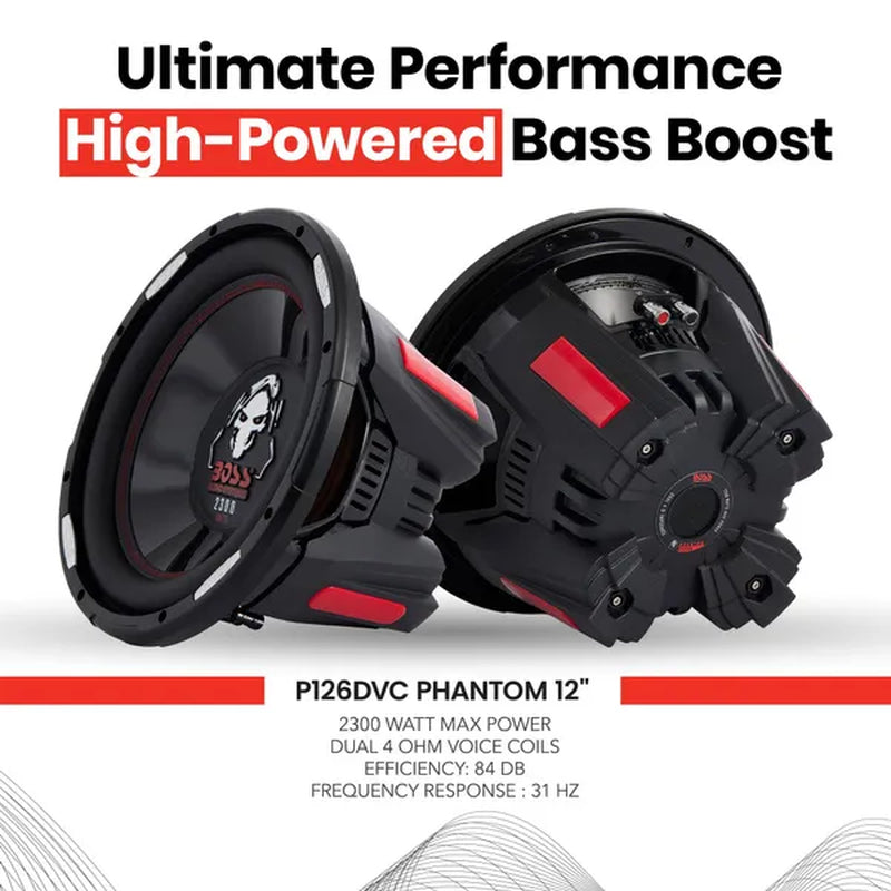 Boss Audio P126DVC Phantom 12" 2300 Watt Max Power 4 Ohm DVC Car Audio Subwoofer - WORLD TIME VISITS