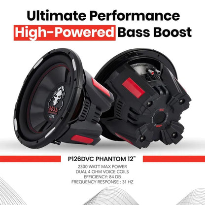 Boss Audio P126DVC Phantom 12" 2300 Watt Max Power 4 Ohm DVC Car Audio Subwoofer - WORLD TIME VISITS