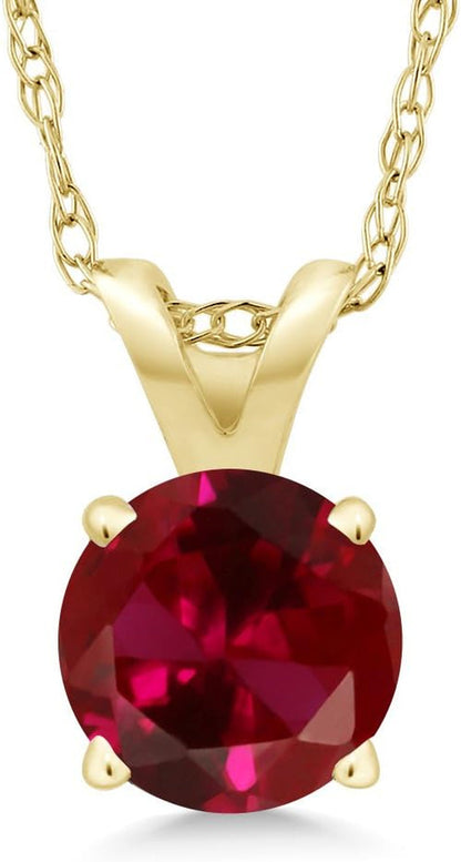 14K Yellow Gold round 5MM Gemstone Birthstone Solitaire Pendant Necklace | Gold Necklace for Women | with 18 Inch 14K Yellow Gold Chain | Fine Jewelry Gifts for Her Mom Women Wife