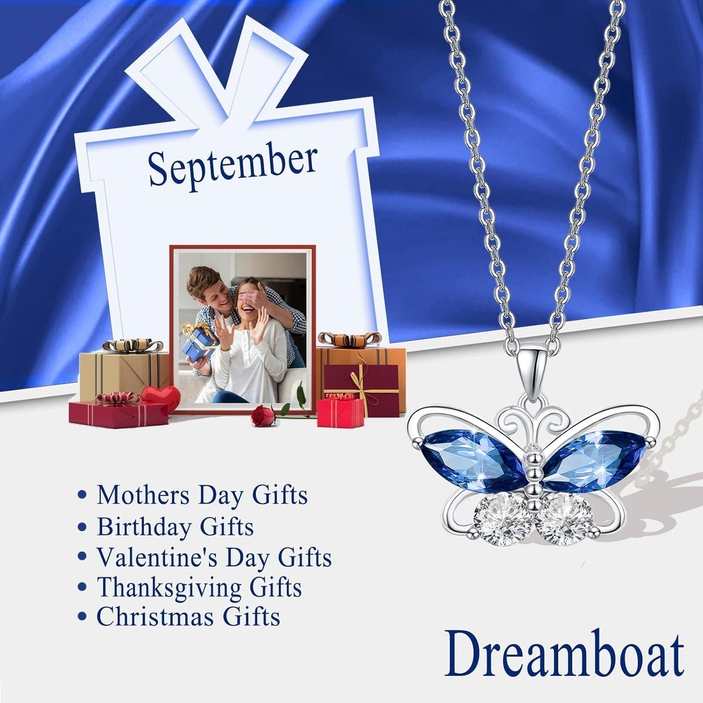 12 Birthstone Butterfly Pendant Necklace for Women 925 Sterling Silver Cubic Zirconia Butterfly Jewelry Christmas Wedding Birthday Gifts for Mom Wife Daughter