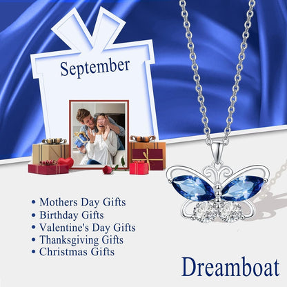 12 Birthstone Butterfly Pendant Necklace for Women 925 Sterling Silver Cubic Zirconia Butterfly Jewelry Christmas Wedding Birthday Gifts for Mom Wife Daughter