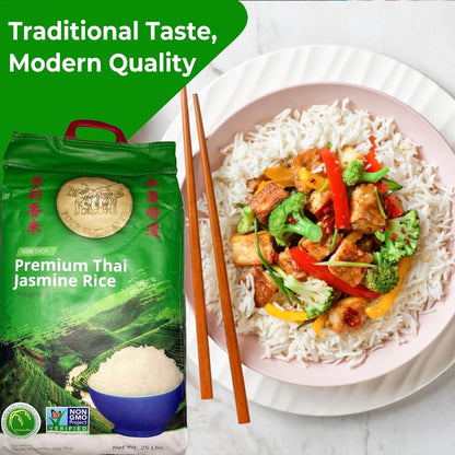 25 Pounds (LBS) Premium Thai Hom Mali Jasmine Rice | Endorsed by Pro Chefs |  Brand | DIY Friendly Cooking Instructions Packaging