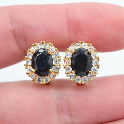 Women Classic Oval Black Cubic Zirconia CZ Hoop Huggie Earrings Jewelry - WORLD TIME VISITS