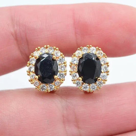 Women Classic Oval Black Cubic Zirconia CZ Hoop Huggie Earrings Jewelry - WORLD TIME VISITS