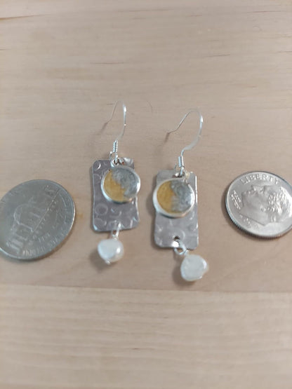 Handmade Lightweight Sapphire Blue and White Pearl Rectangle Drop Womens Earrings