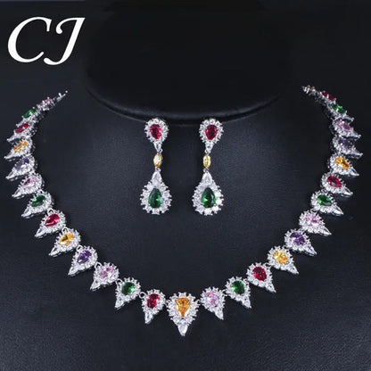 CANDICE White Gold Plating Sparkling Cubic Zirconia Choker Necklace Sets With Dangle Earrings Inlay Crystal Citrine Yellow Stone Evening Party Jewelry Set for Women - WORLD TIME VISITS