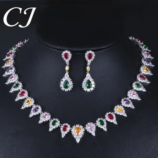 CANDICE White Gold Plating Sparkling Cubic Zirconia Choker Necklace Sets With Dangle Earrings Inlay Crystal Citrine Yellow Stone Evening Party Jewelry Set for Women - WORLD TIME VISITS
