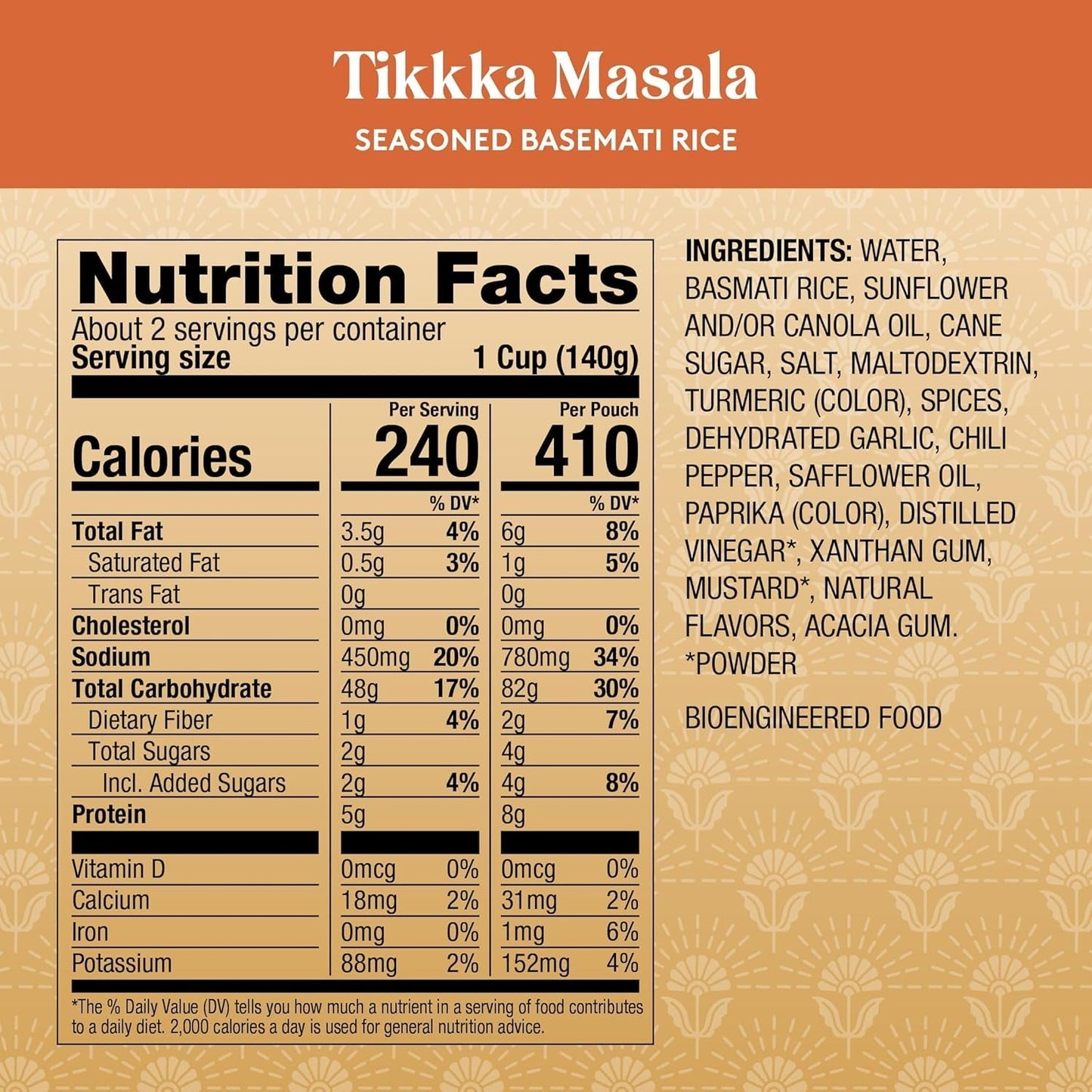 Tikka Masala Basmati Rice - Ready to Heat Basmati Rice - (4 Pack) 8.5 Oz Microwaveable Pouch