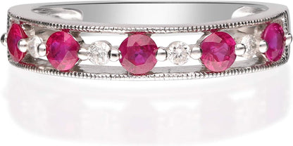 14K White Gold Mozambique Genuine Ruby Ring with Diamonds for Women | Ethically, Authentically & Organically Sourced (Round) Shaped Ruby Hand-Crafted Jewelry for Her | Ruby Ring for Women