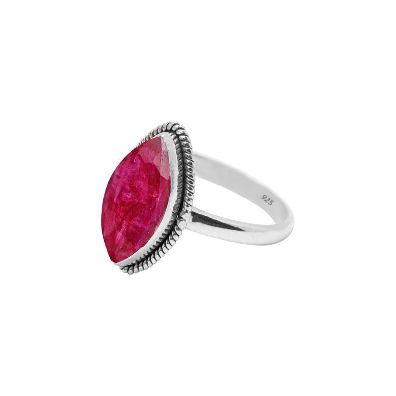 Ruby Stone Ring 925 Sterling Silver Statement Ring for Women and Girls Handmade Rings Natural Marquise Gemstone Ring Promise Ring for Christmas Size US 5 Gift for Her