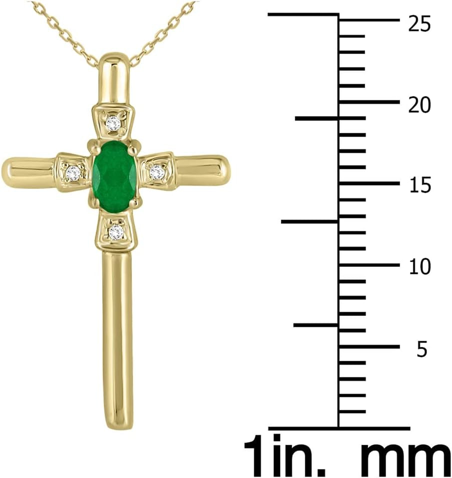 Genuine Gemstone and Diamond Cross Pendants in 10K Yellow Gold (Available in Emerald, Ruby and More)