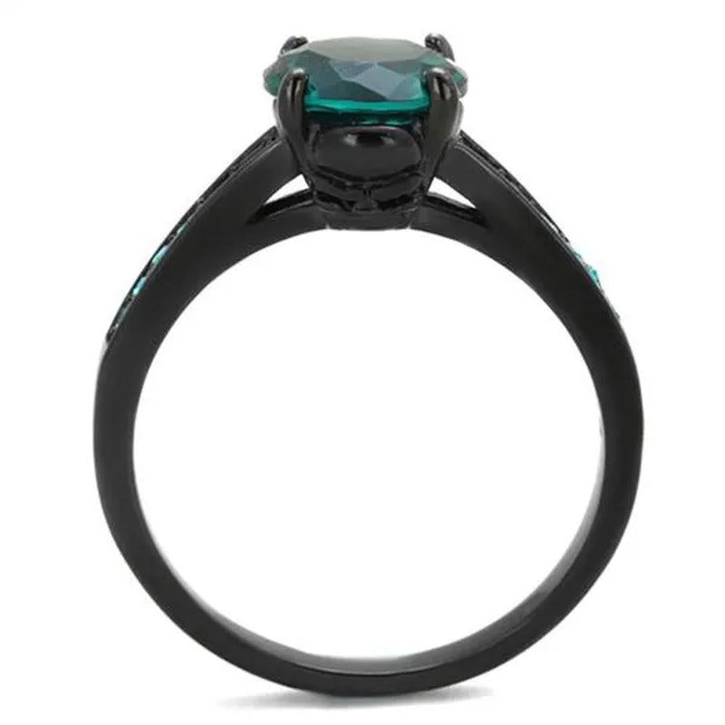 2.16 Ct Blue Zircon AAA CZ Black Stainless Steel Engagement Ring Women's Size 5-10