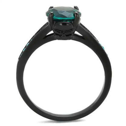 2.16 Ct Blue Zircon AAA CZ Black Stainless Steel Engagement Ring Women's Size 5-10
