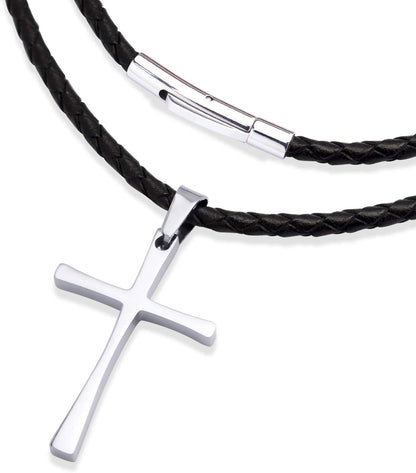Stainless Steel Cross Braided Rope Cord Necklace for Men Women 18-24'' Inches