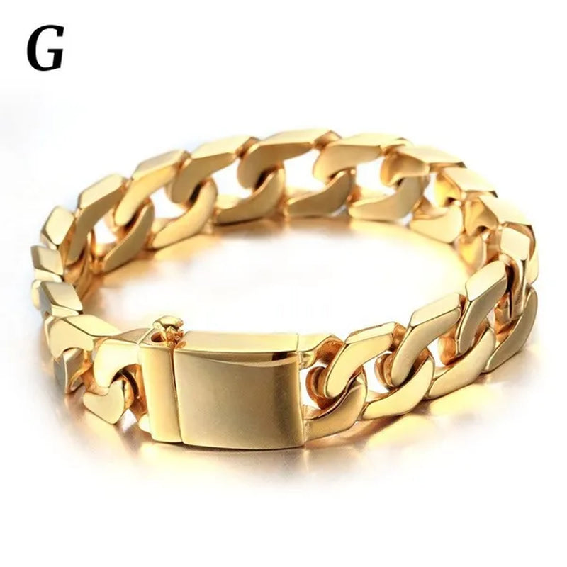 Men's Bracelet Hip Hop Fashion Bracelet Gold/Silver Bracelet Byzantine Chain Cuban Bracelet Festive Birthday Gift 1 Piece (8inch)