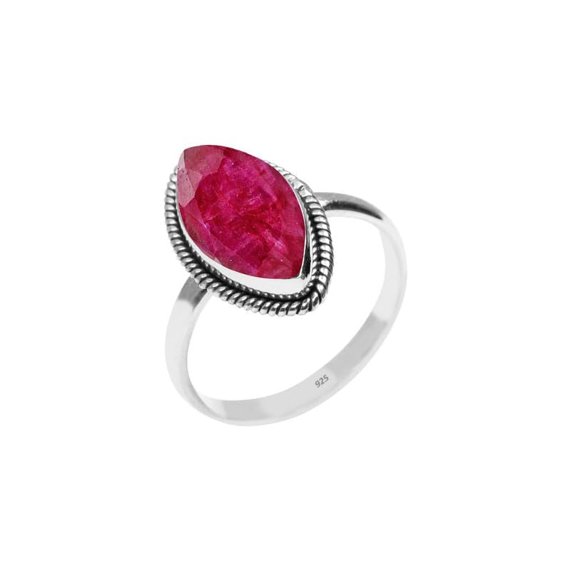 Ruby Stone Ring 925 Sterling Silver Statement Ring for Women and Girls Handmade Rings Natural Marquise Gemstone Ring Promise Ring for Christmas Size US 5 Gift for Her