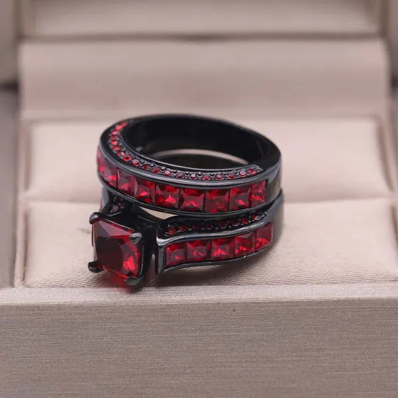 Couple Rings Sz 6-12 Titanium steel Red Wood Mens Wedding Band Ruby Black Gold Filled Womens Wedding Ring Sets