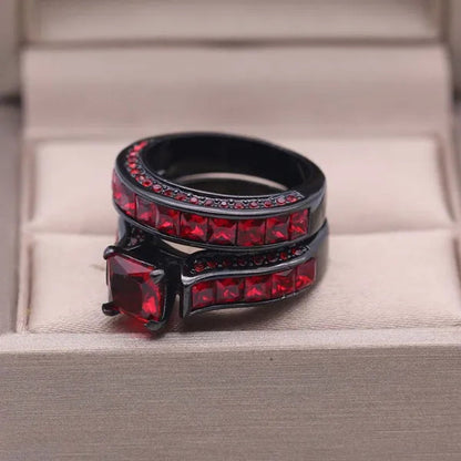 Couple Rings Sz 6-12 Titanium steel Red Wood Mens Wedding Band Ruby Black Gold Filled Womens Wedding Ring Sets