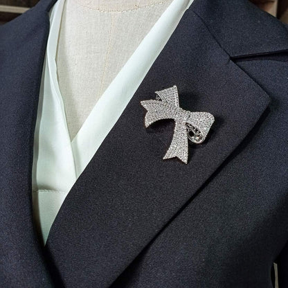 Real Gold Plated Cubic Zirconia CZ Ribbon Bridal Bowknot Bow Brooch Pins for Women