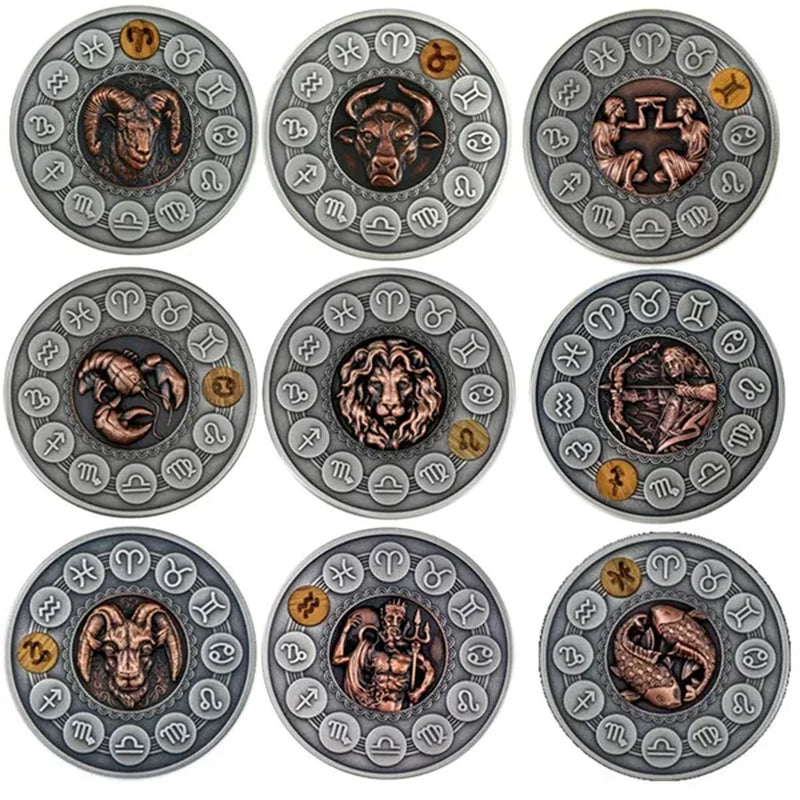 Zodiac 12 Constellation Relief Painting Commemorative Coins Replica Collectible Souvenir Gift - WORLD TIME VISITS