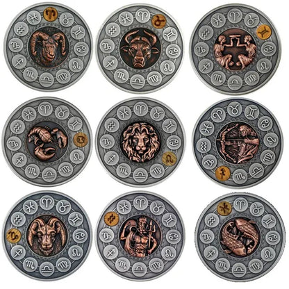 Zodiac 12 Constellation Relief Painting Commemorative Coins Replica Collectible Souvenir Gift - WORLD TIME VISITS