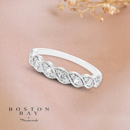 Rhodium Plated 925 Sterling Silver Diamond and Gemstone Twist Stacking Anniversary Ring