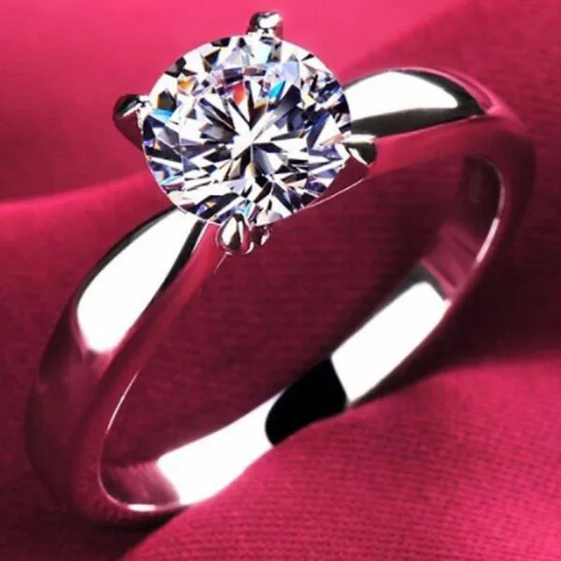 14K White Gold Rings for Women 2.0Ct round Cut Zirconia Diamond Solitaire Ring Wedding Band Engagement Bridal - WORLD TIME VISITS