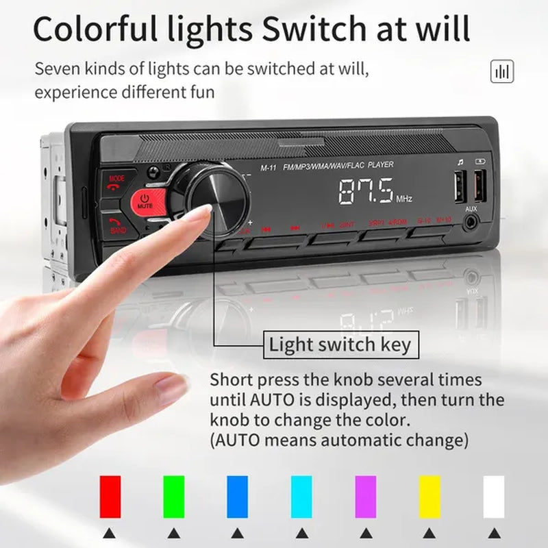 UNITOPSCI 12V 1DIN In-Dash Car Radio Stereo Autoradio Bluetooth Digital Audio Music Car Radio MP3 Player with Remote Control Bluetooth/Fm/Usb/Sd/Aux-In Colorful Lights