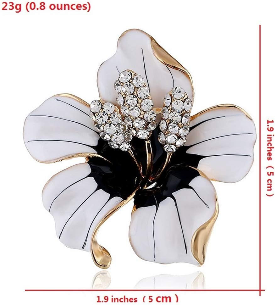 Fashion Enamel Lapel Pin Lily Flower Brooch Pins,Broaches and Pins for Women Crystal Diamond Alloy Plating White
