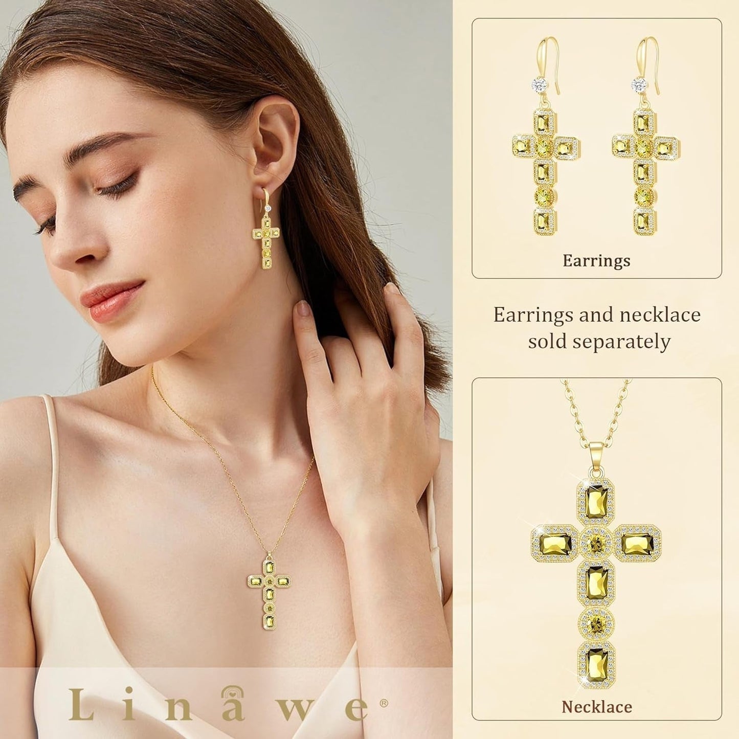 Cross Necklace for Women, Gold/Silver Jewelry Cross Charm Chain Necklaces, Moissanite Crystal Birthstone Cubic Zirconia Rhinestone Necklace, Religious Gifts
